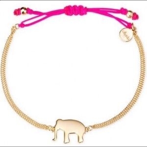 Stella&Dot Gold Pink Elephant Charm Adjustable Pulley Chain Wishing Bracelet